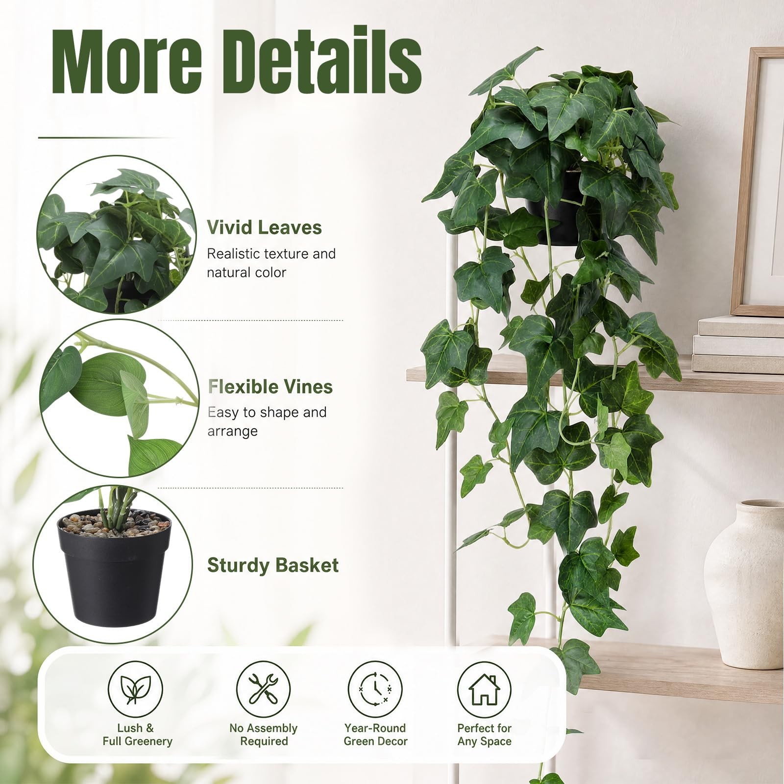 3 Pcs Fake Pothos Hanging Plants with Pot 31.49″ Artificial Silk Ivy Vines Re…
