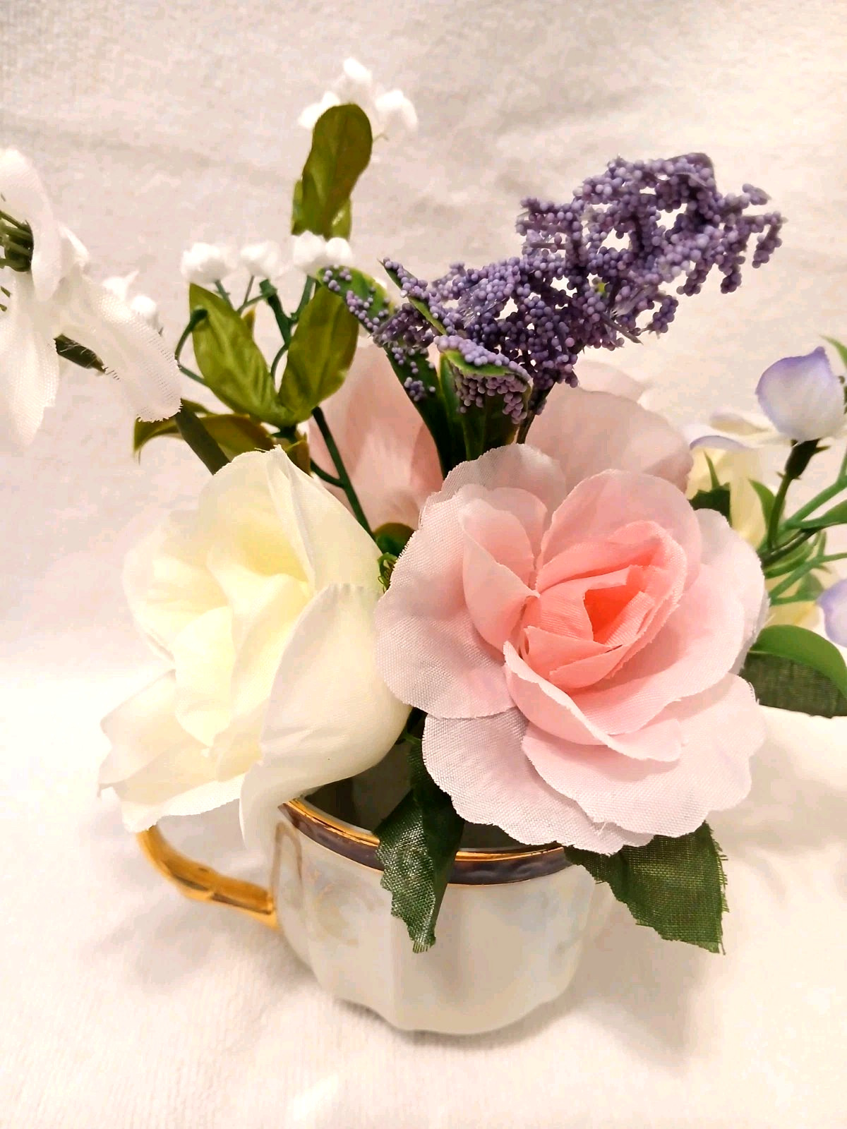 Tea Party Floral Arrangement Pink White Roses POP-IN Bridal Vanity Elegant Gift