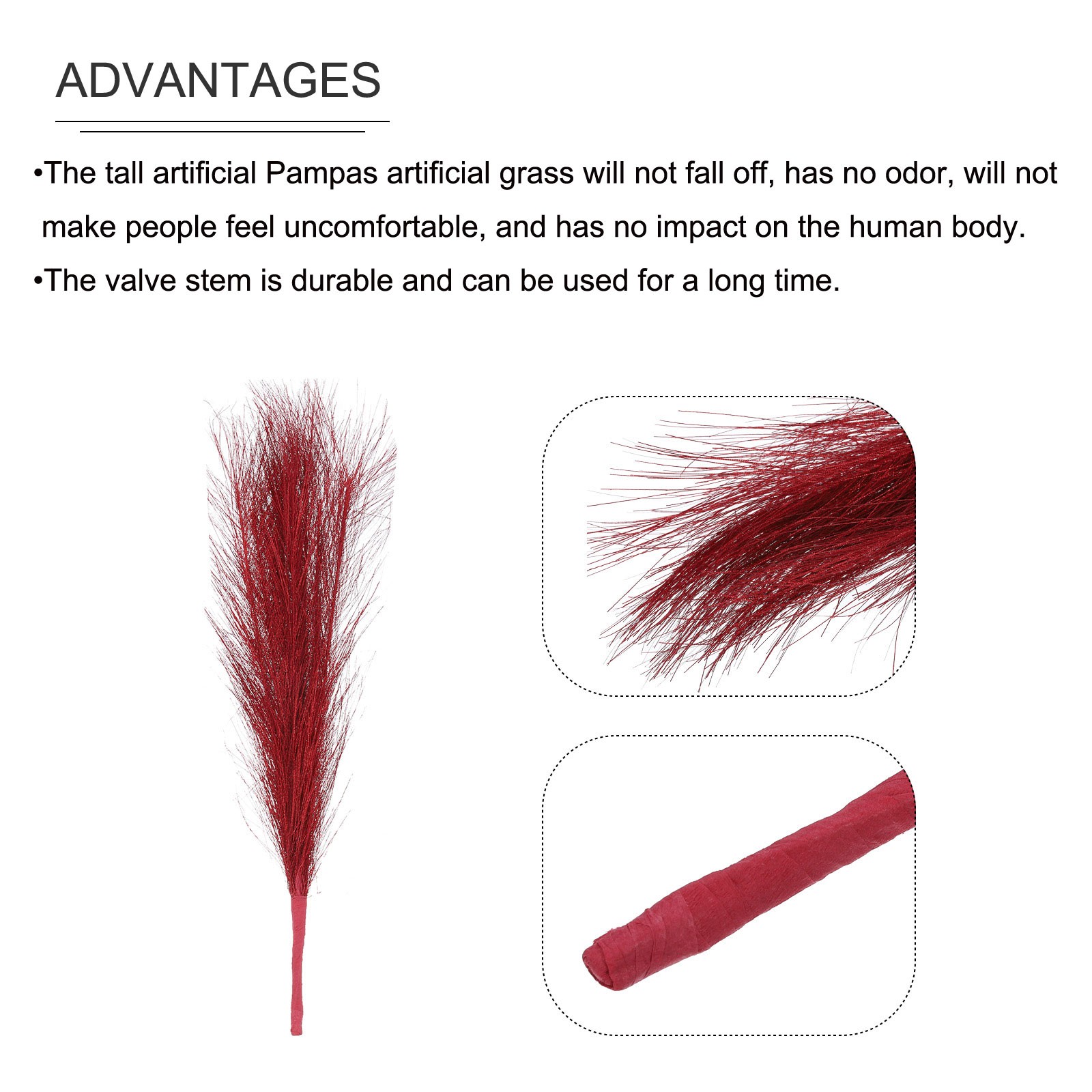 Faux Pampas Grass Fake Pampas Grass Decor, 17.7″/45cm / Red / 3 Pcs