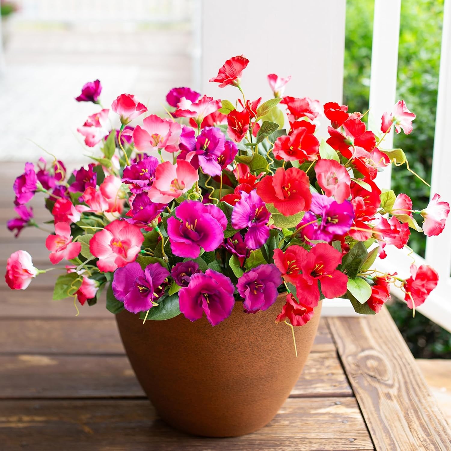 Hibiscus Artificial Flowers for Outdoors Spring Decoration, 6 Bundles Faux Silk