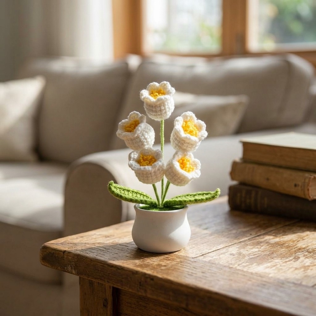 Handmade Crochet Potted Flower Forget Me Not Lily of the Valley Multi Colors