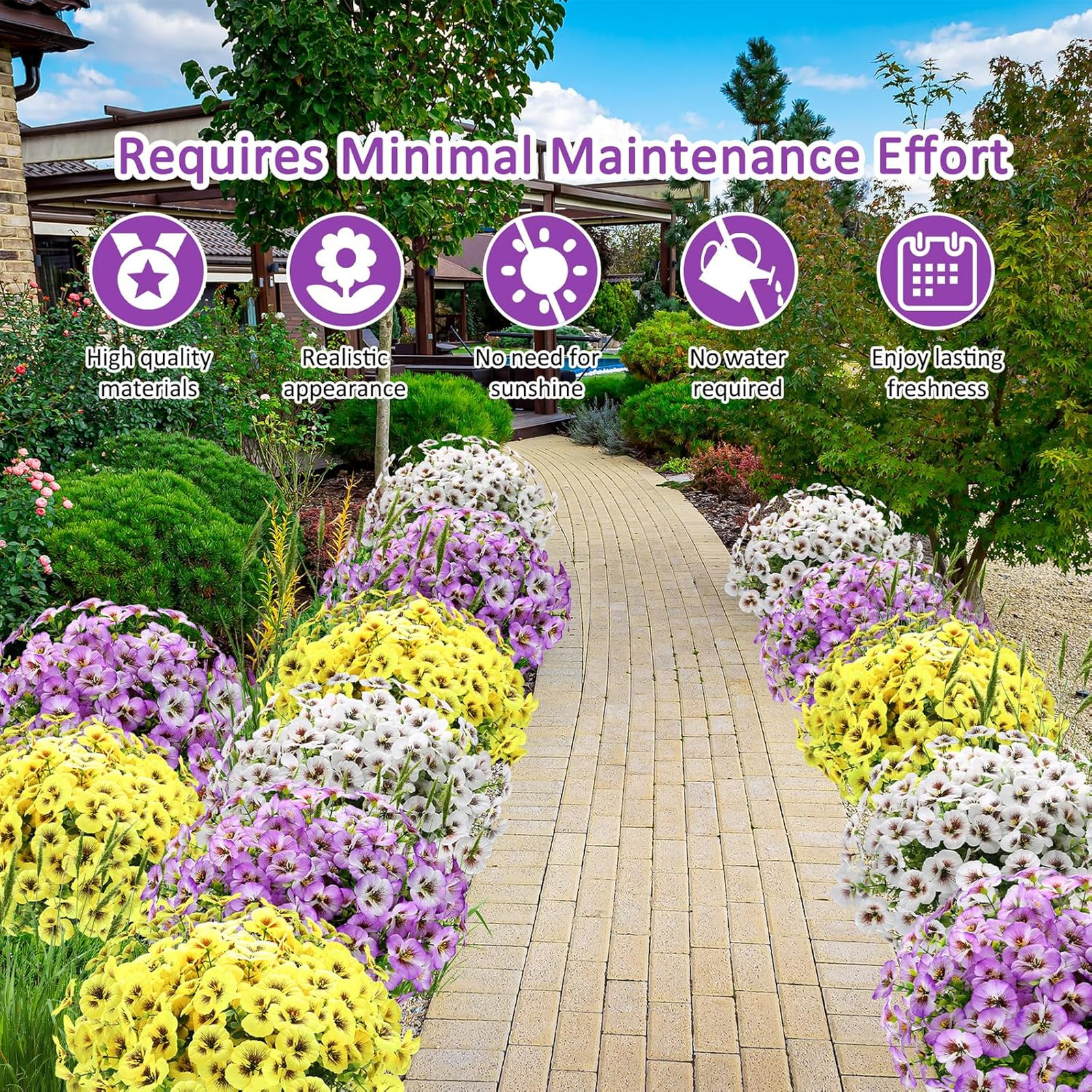Artificial Flowers Pansies with Eucalyptus UV Resistant Fake Plants for Indoor