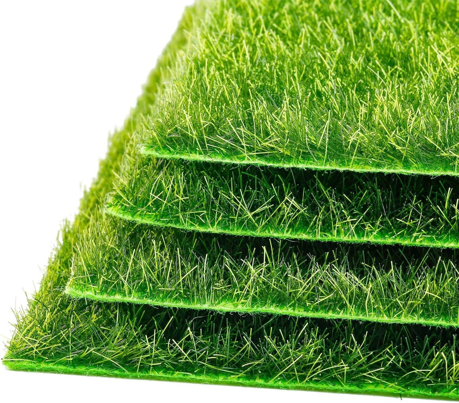 4 Packs Artificial Grass Mats 6×6 Inch Fake Turf Decor for DIY Dollhouse Fair…