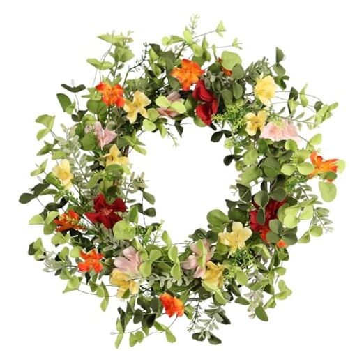 22IN Artificial Spring Summer Wreath with Wild Flowers & Silk Daisies