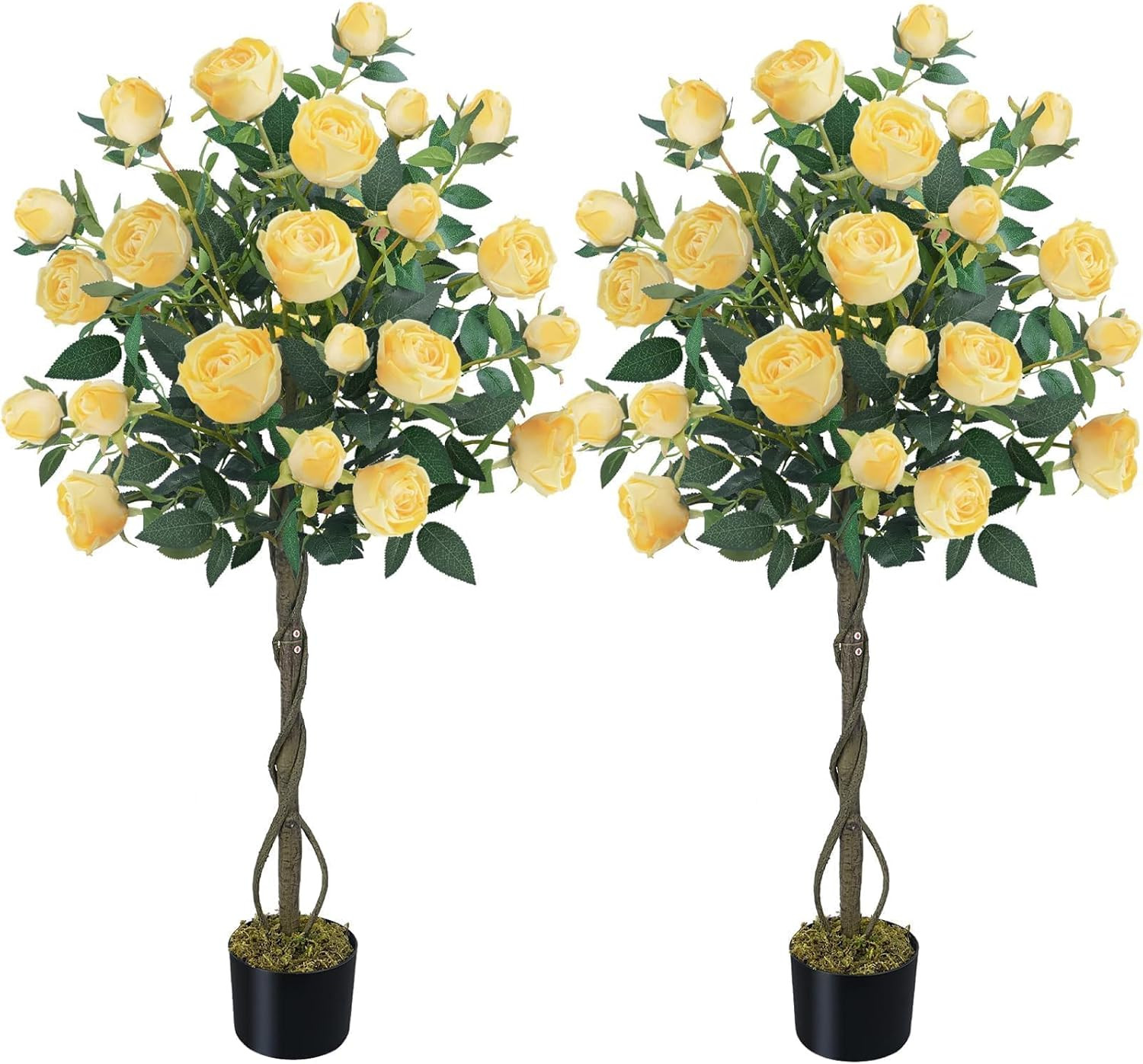 4FT Yellow Rose Tree Set of 2 – Blooming Artificial Flowers for Home & Garden