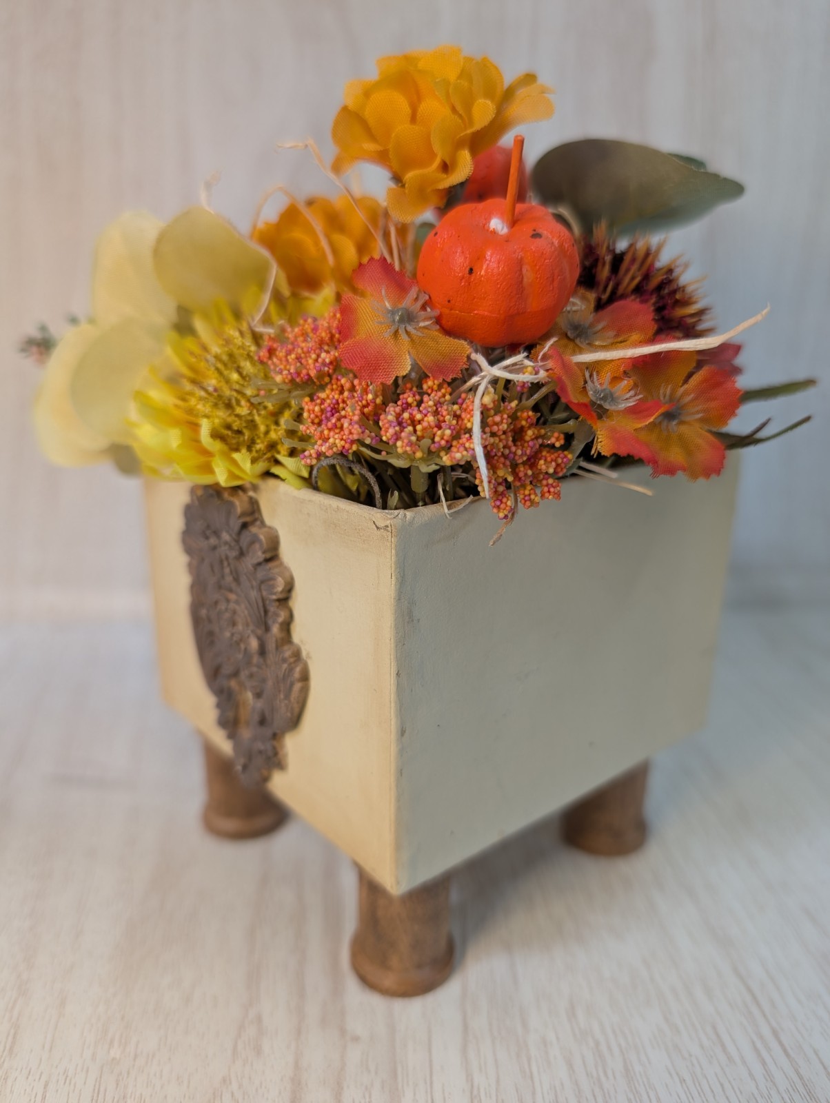 Set of 2 Handmade Fall Floral Centerpieces Rustic Farmhouse Wood Planter Decor