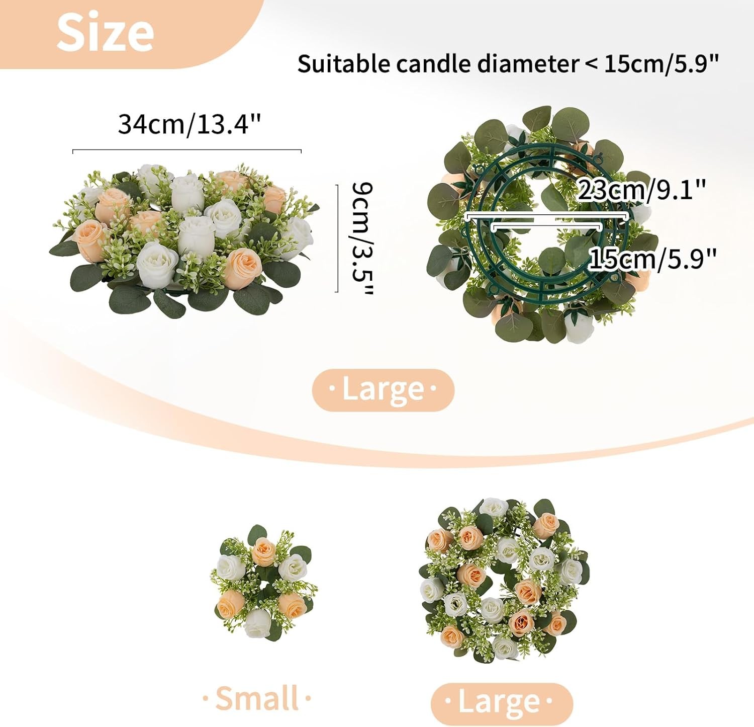 Flower Candle Rings Centerpieces 13.4 Inch Champagne & White Artificial Rose