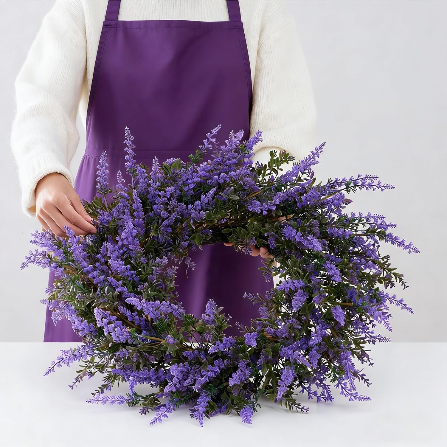 26″ Purple Lavender and Eucalyptus Wreath – Artificial Farmhouse Front Door Deco