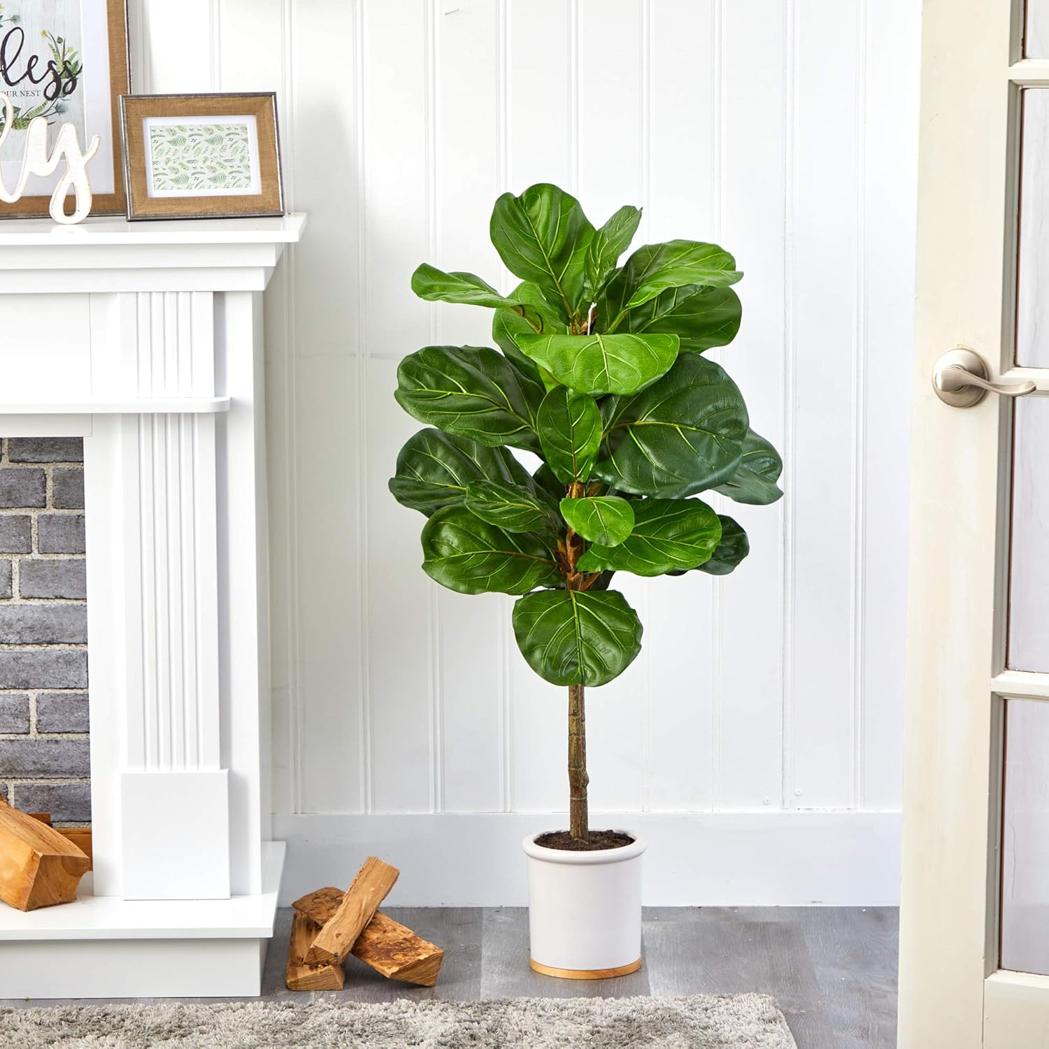3.5Ft Fiddle Leaf Artificial Tree in Elegant White Ceramic Planter