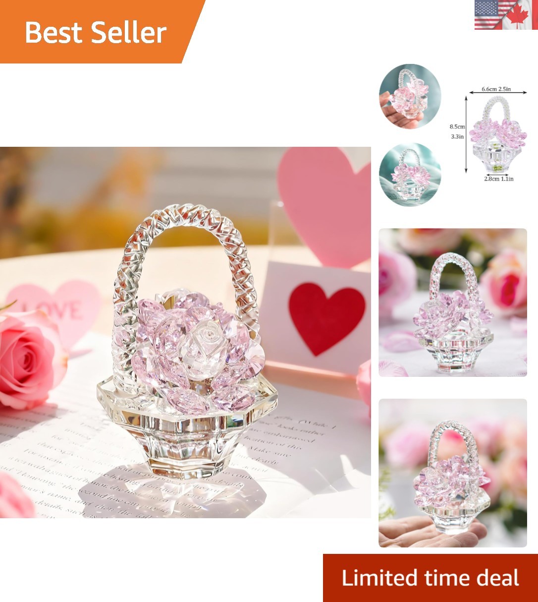 Elegant Art Deco Pink Crystal Rose – Perfect Gift for Mother’s Day & Valentine’s