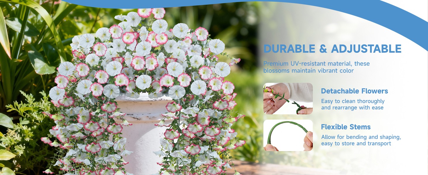 Artificial Hanging Flowers for Outdoors, 2 PCS 300 Blooms UV Resistant Morning