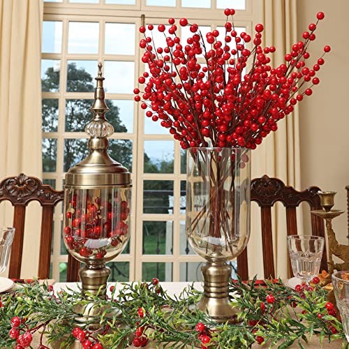 12 Pack Berry Stems – 12.6” Holly Berry Stems for Christmas Tree 12pack