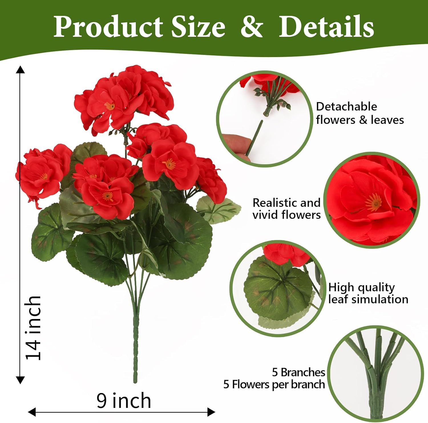 8 Pcs Artificial Geranium Flowers for Outdoors Geranium Silk Red Flower Outdoor