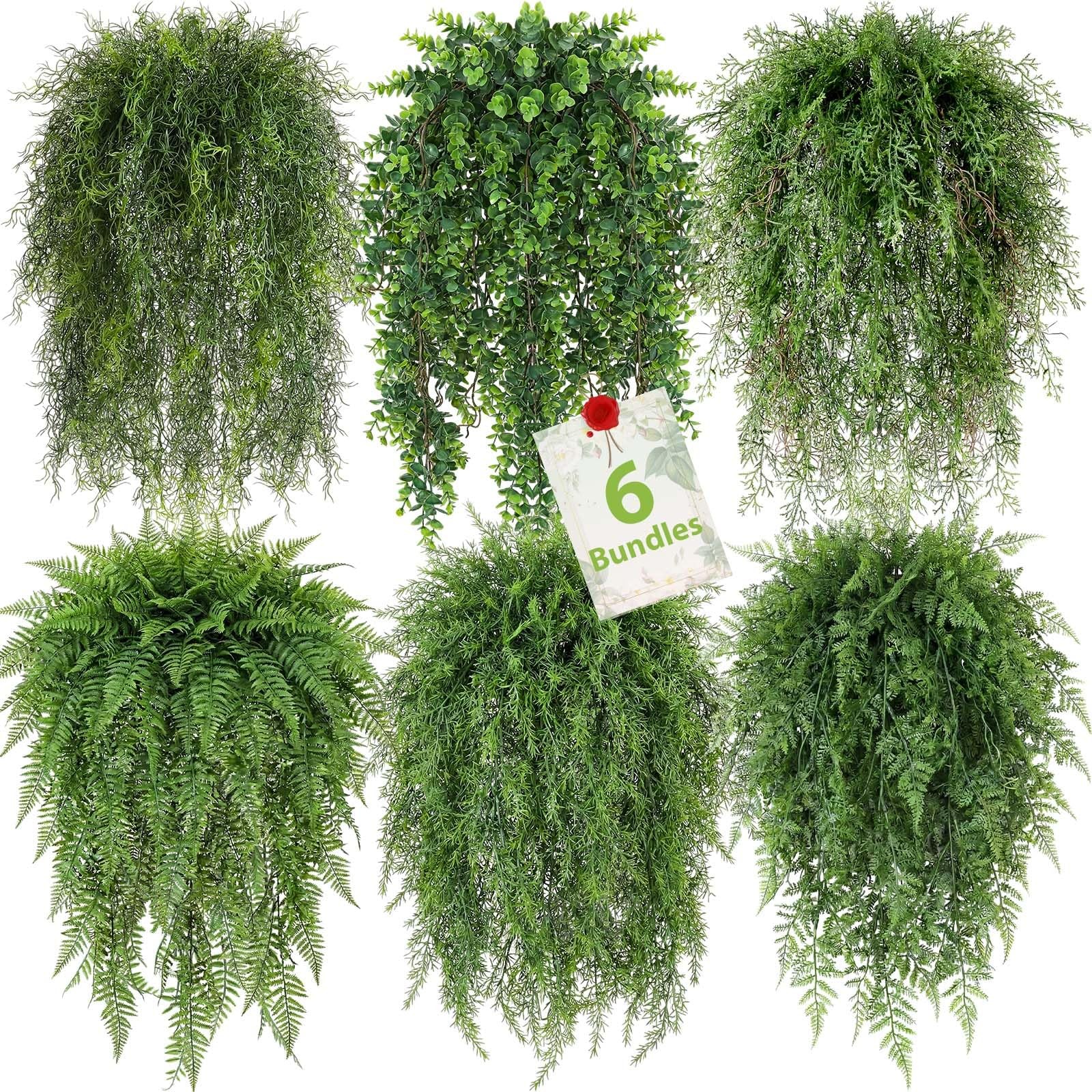 6 PCS Artificial Hanging Plants Fake Greenery Eucalyptus Leaves 41.73 Inch