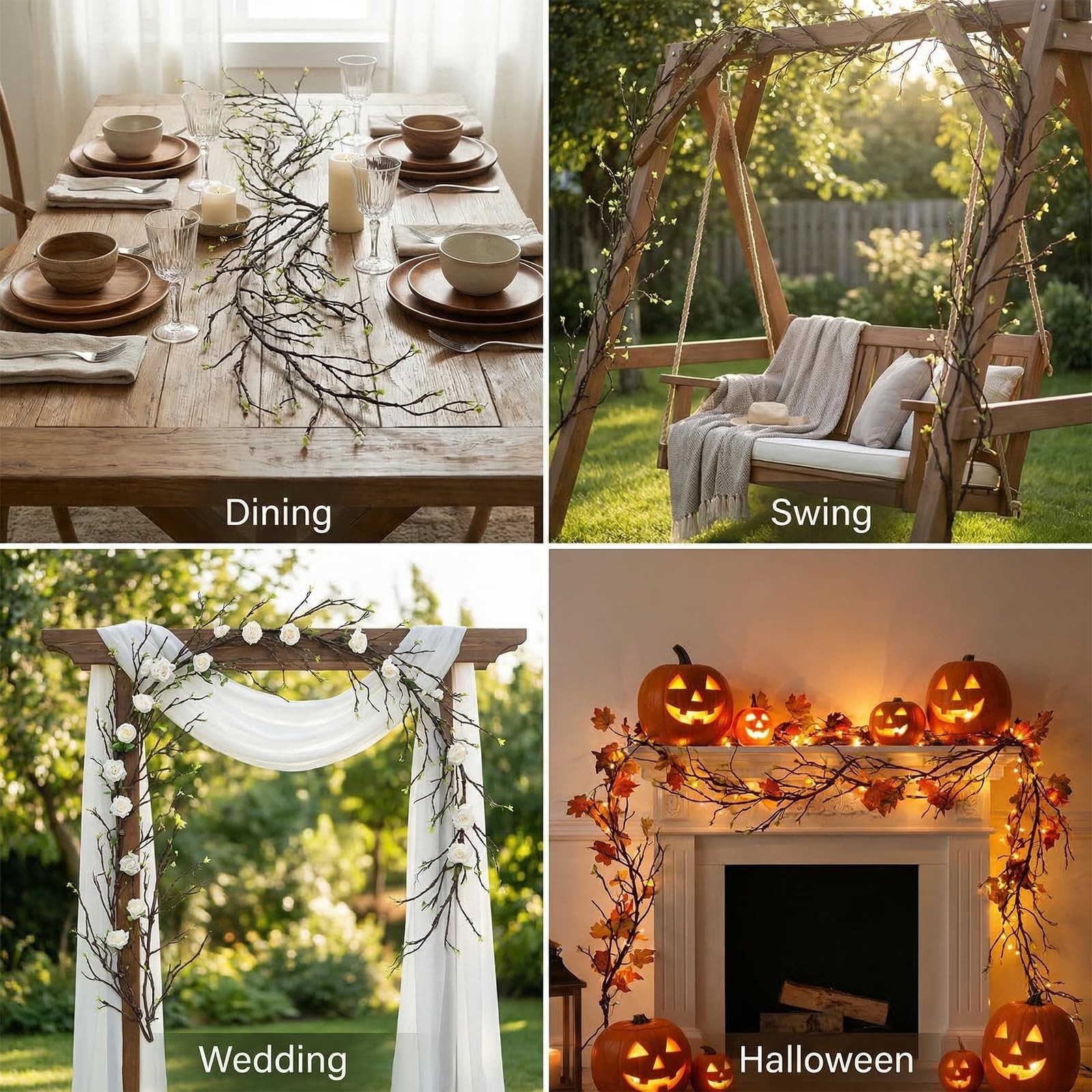118″Faux Hanging Curly Willow Grapevine Bendable Tree Branche Wall Greenery