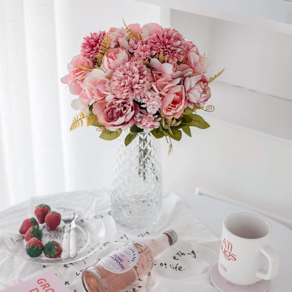 Blush Artificial Silk Peony Flowers Bouquet Table Centerpiece Wedding Decor