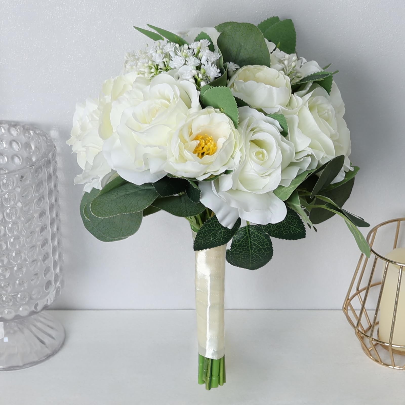 11 Inch White Bridesmaid Bouquets Artificial Flowers Wedding Bridal Shower