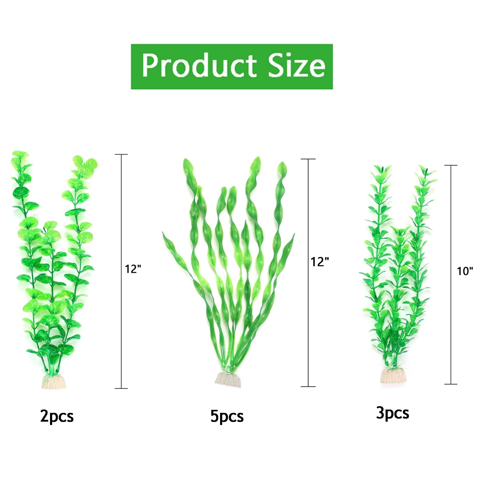 Artificial Fish Tank Plants, Green Plastic Aquarium Accessories, Multi Shape