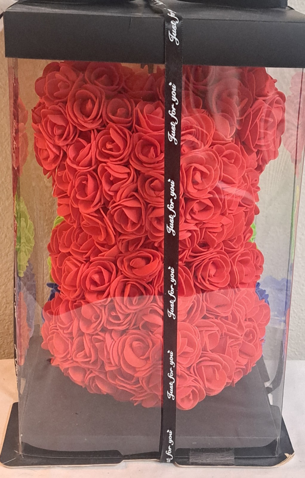 Rainbow Rose Teddy Bear Artificial Flower Bear Gift in Display Box