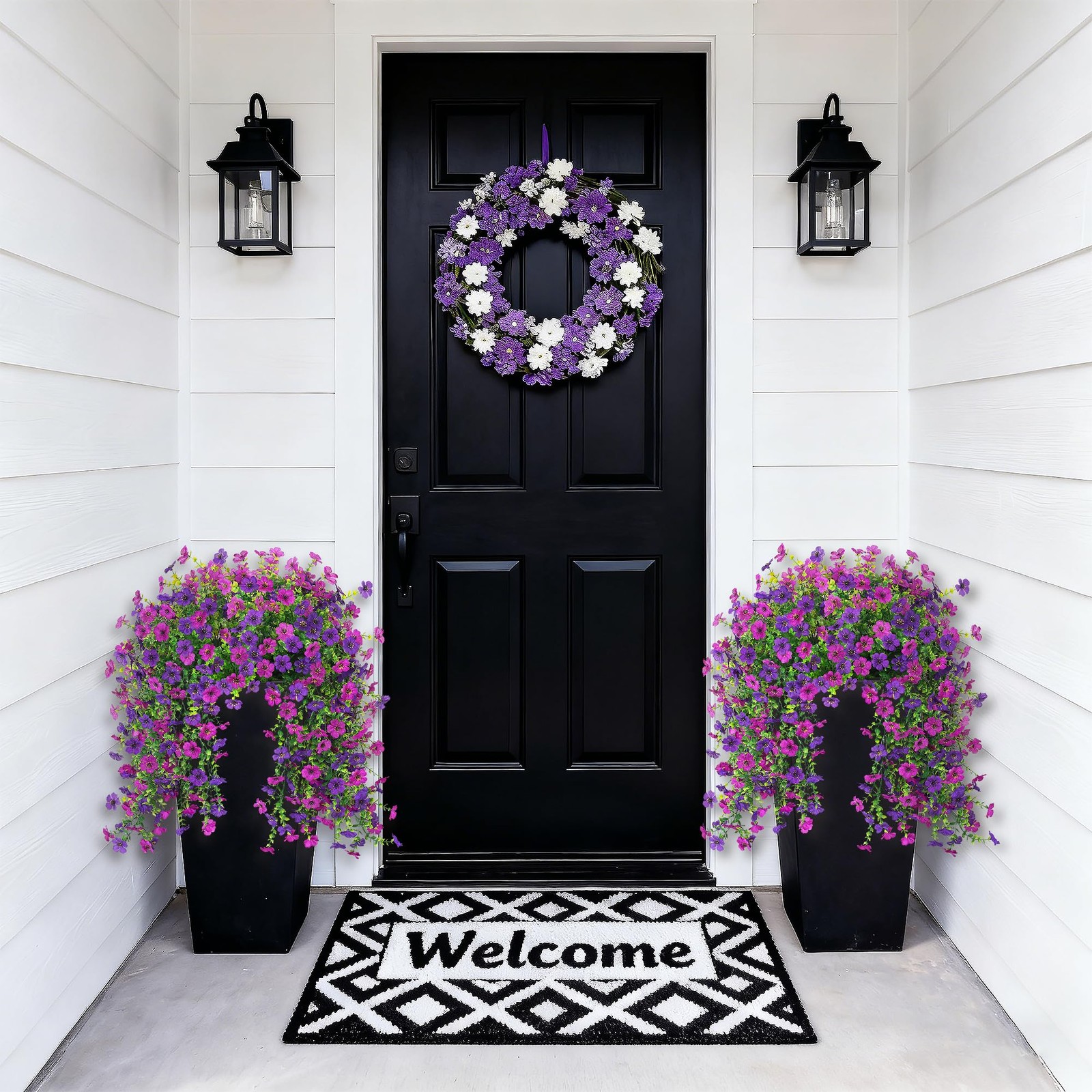 Ammyoo 2Pcs Fake Hanging Flowers for Outdoor Decoration Artificial Hanging Fl…