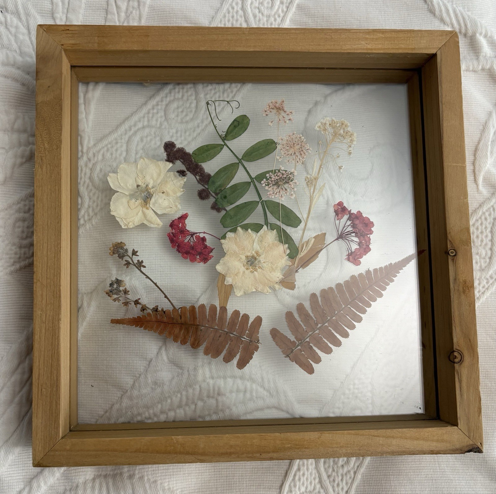 Dried Pressed Flowers Leaves Wood Frame Under Glass Gallery Wall Boho Decor 8×8