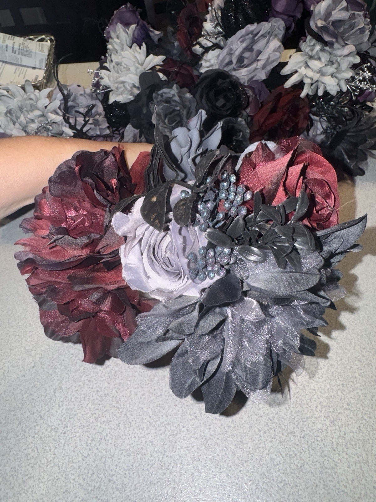 Lot Of 10 Ashland Halloween Red Black Gray Roses Peony Elegant Floral Bouquet