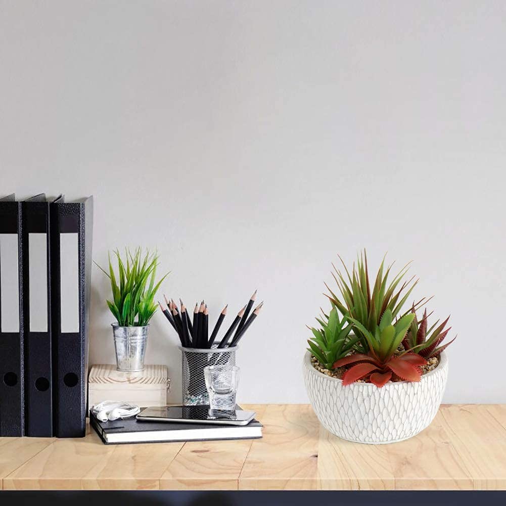 Fake Succulents Black Cement Pot Artificial Plants Arrangement Home Decor