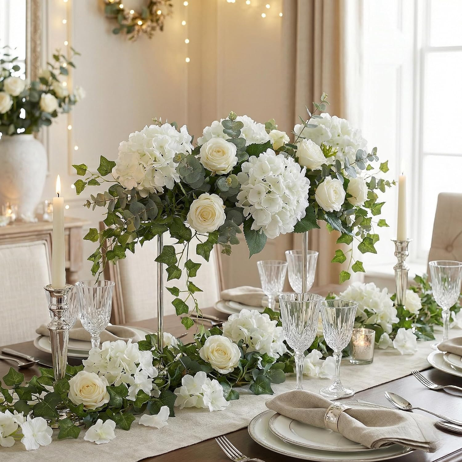 100 PCS Ivory Hydrangea Artificial Flowers, Faux Hydrangea Flowers Silk Full Flo