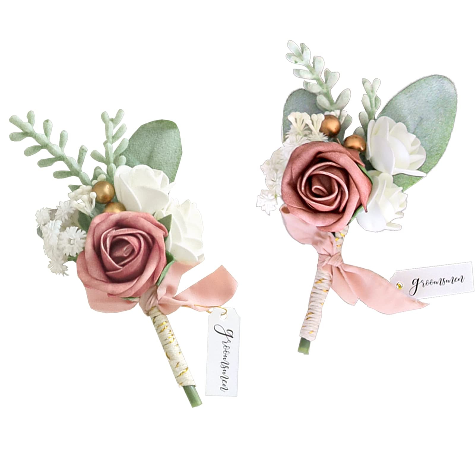 Set of 2 Wedding Boutonniere for Men Artificial Flowers Wedding Groom Groomsm…