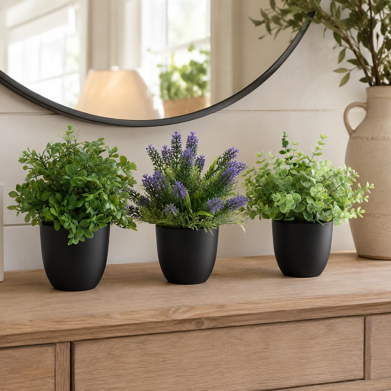 Best 3 PACK 10″ H Artificial Plant Greenery Pot 9″ W Potted Greenery Fake Faux