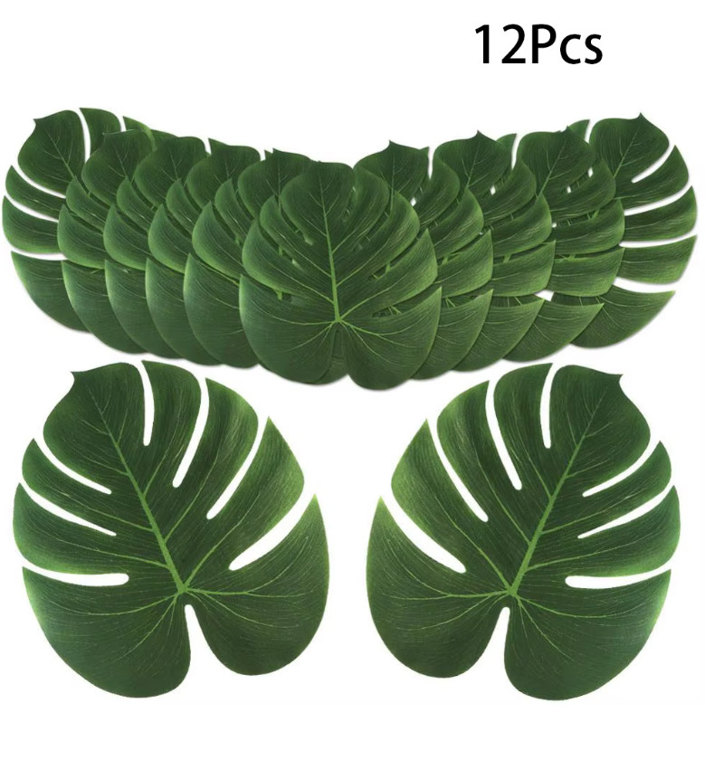 12pcs Tropical Palm Leaves Artificial Leaf Decor, Green Jungle Plant Decoration.