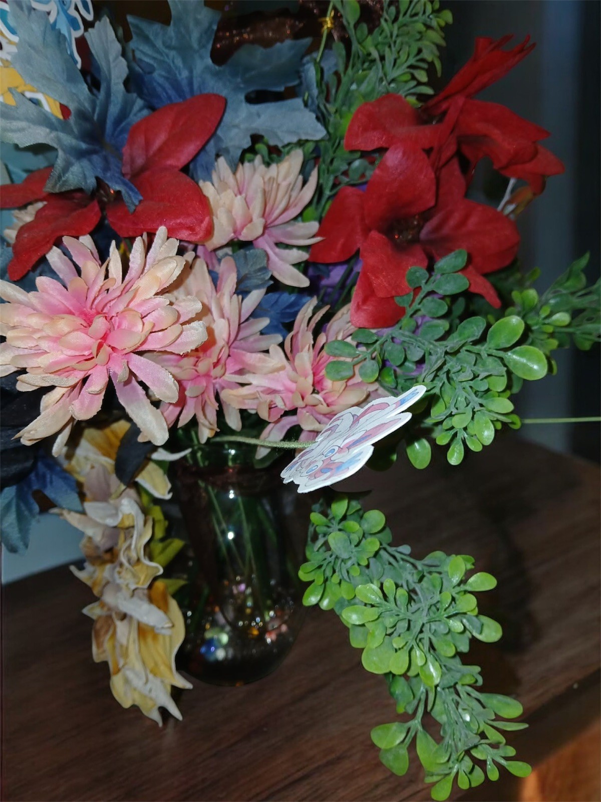 Custom Order Artificial Flower Arrangement In Glass Vase