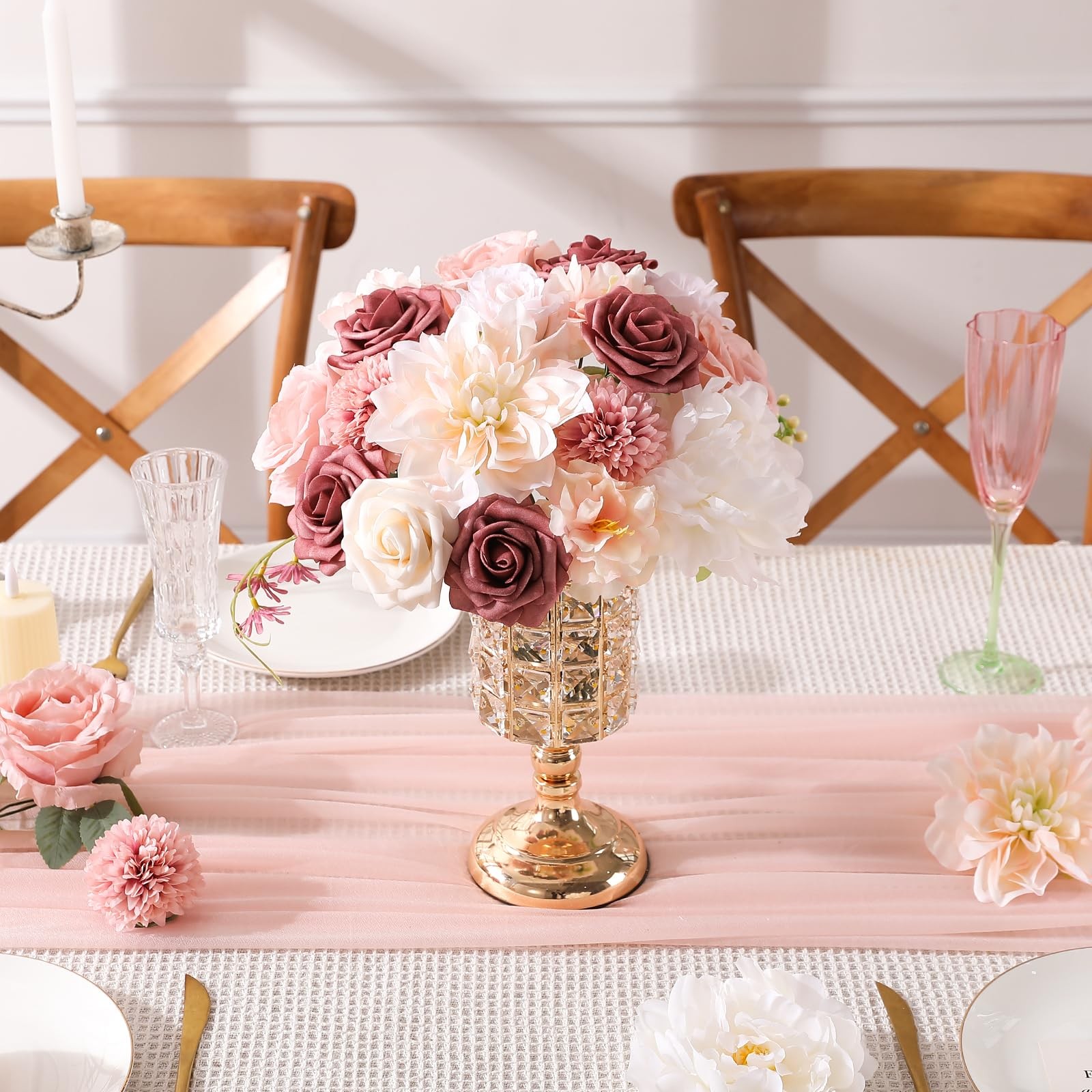 Garisey Artificial Flowers Combo, Mix Silk Flowers Roses, Peonies, Dahlias wi…