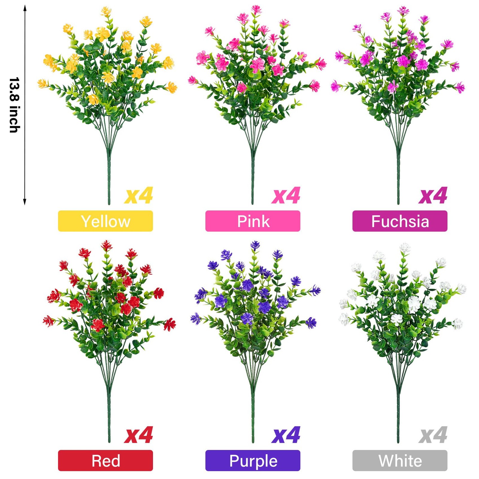 24 Bundles Artificial Flowers for Outdoors, UV Resistant Eucalyptus Fake Flow…