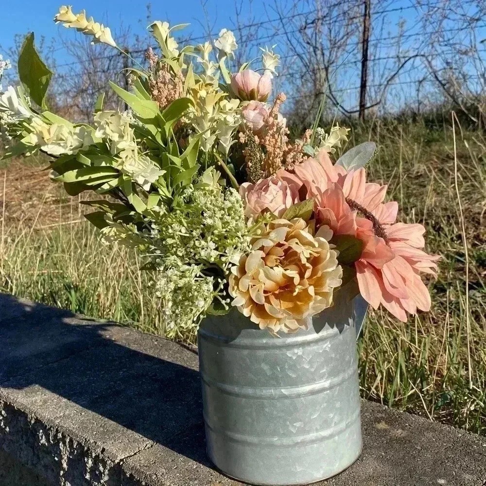 NEW Southern Sunflower farmhouse floral arrangement in galvanized container