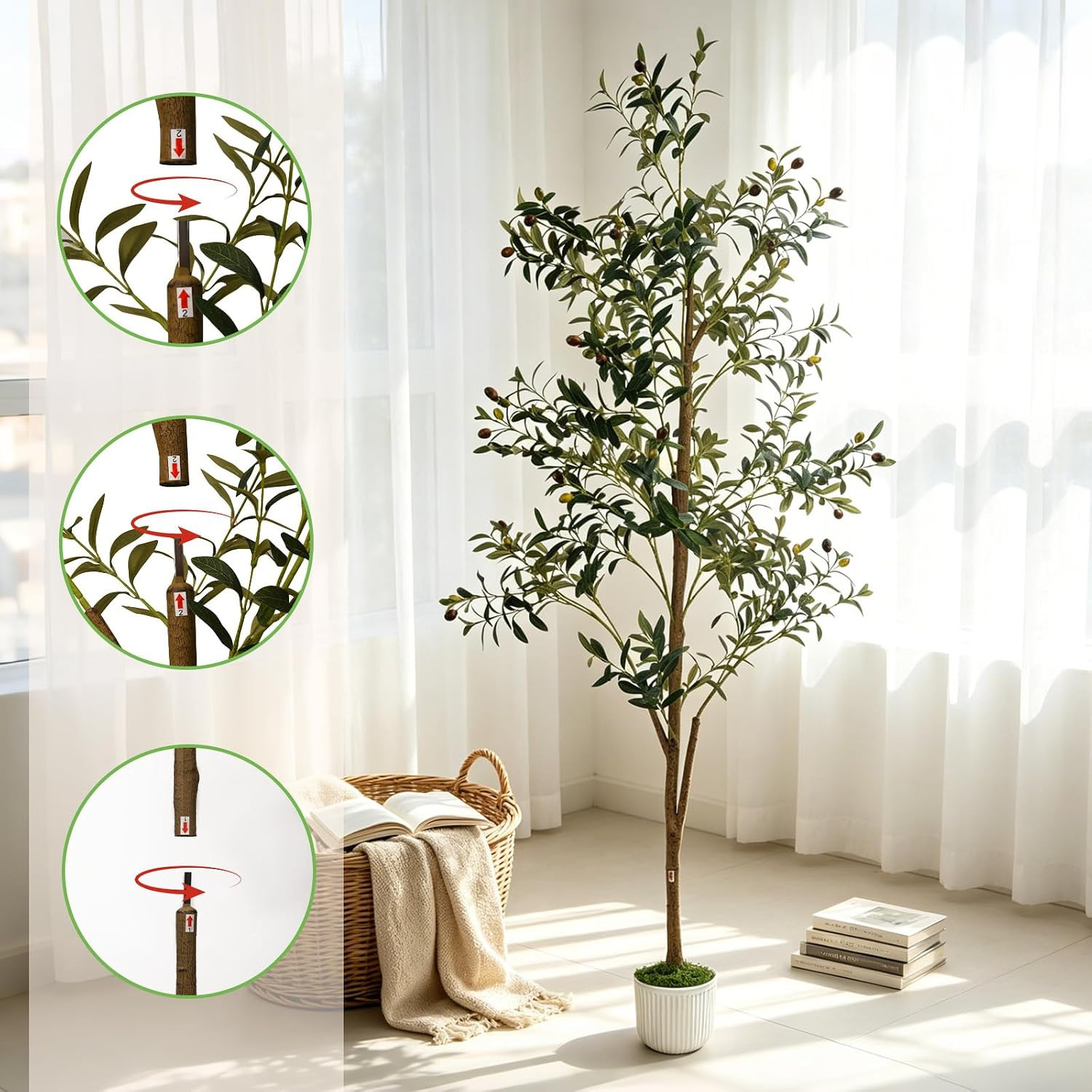 6FT Artificial Olive Tree – Large Indoor Artificial Plant Decor with Branches an