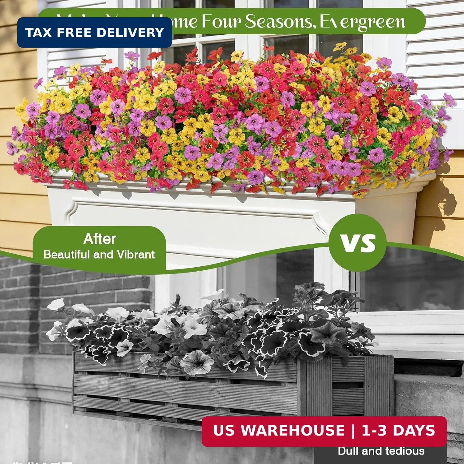 12 Bundles Artificial Flowers for Outdoors, Fake Silk Plastic Flowers for Outsid