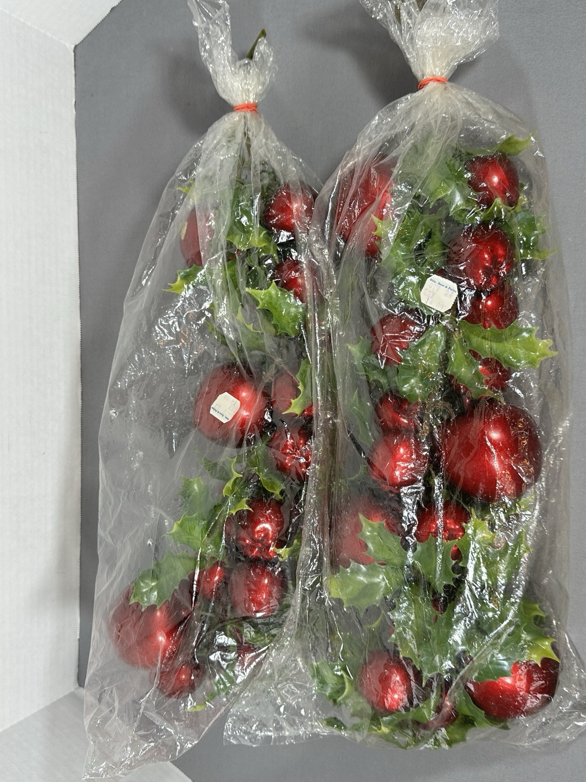 Lot of 2 Vintage Artificial Christmas Foliage Swag Apples & Holly 21″ Long NICE