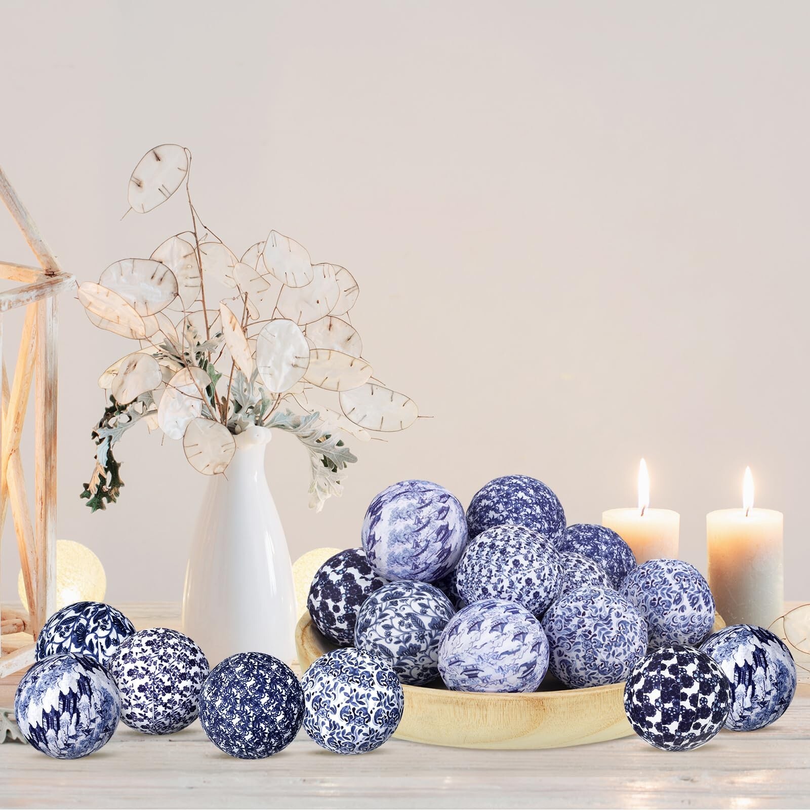 Libima 12 Pcs Porcelain Blue and White Decorative Balls 2.76″ Chinoiserie Bal…