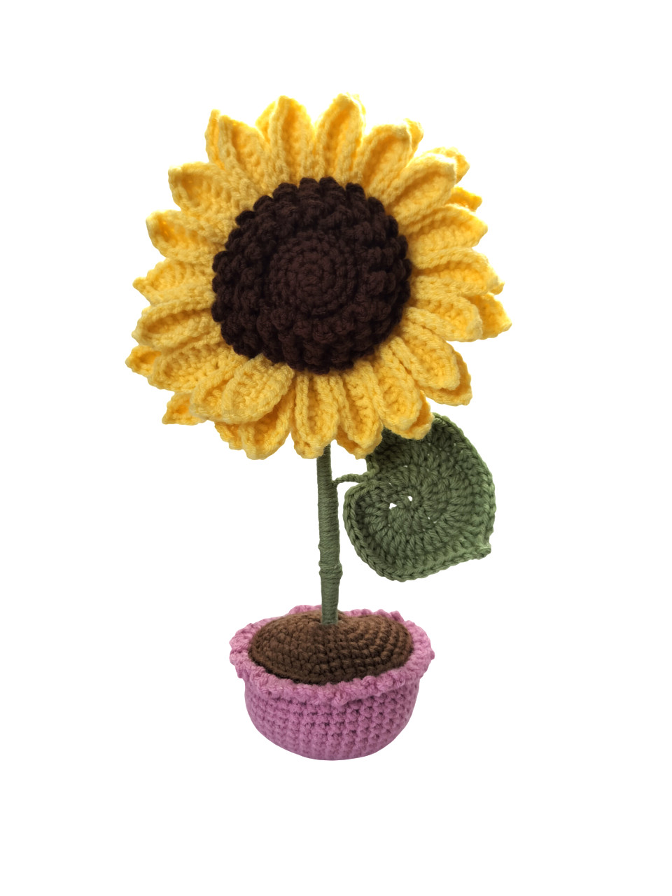SUNFLOWER IN POT CROCHET HANDMADE Size Medium Free Standing Purple Pot