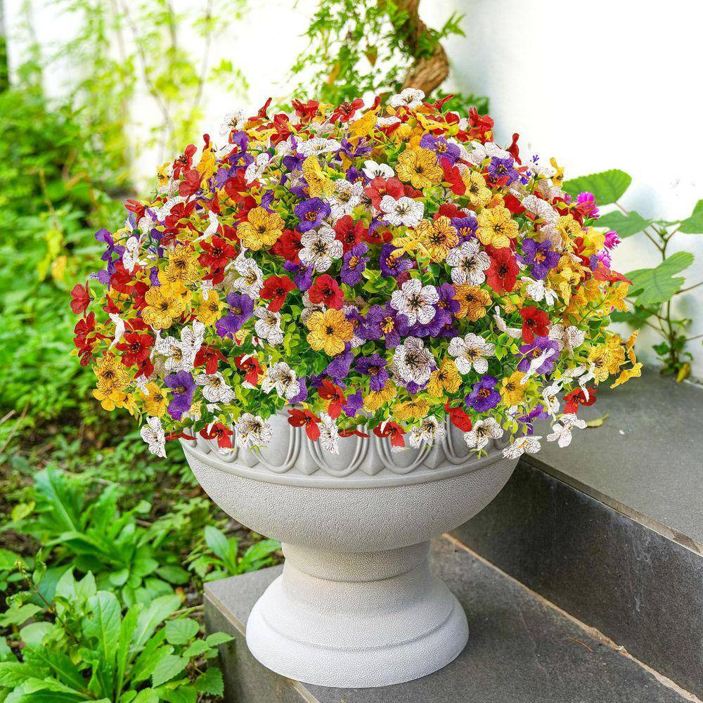13.8 In. Multi-Colored Outdoor Artificial Daisy Flower, 12 Bundles Fake Flowers