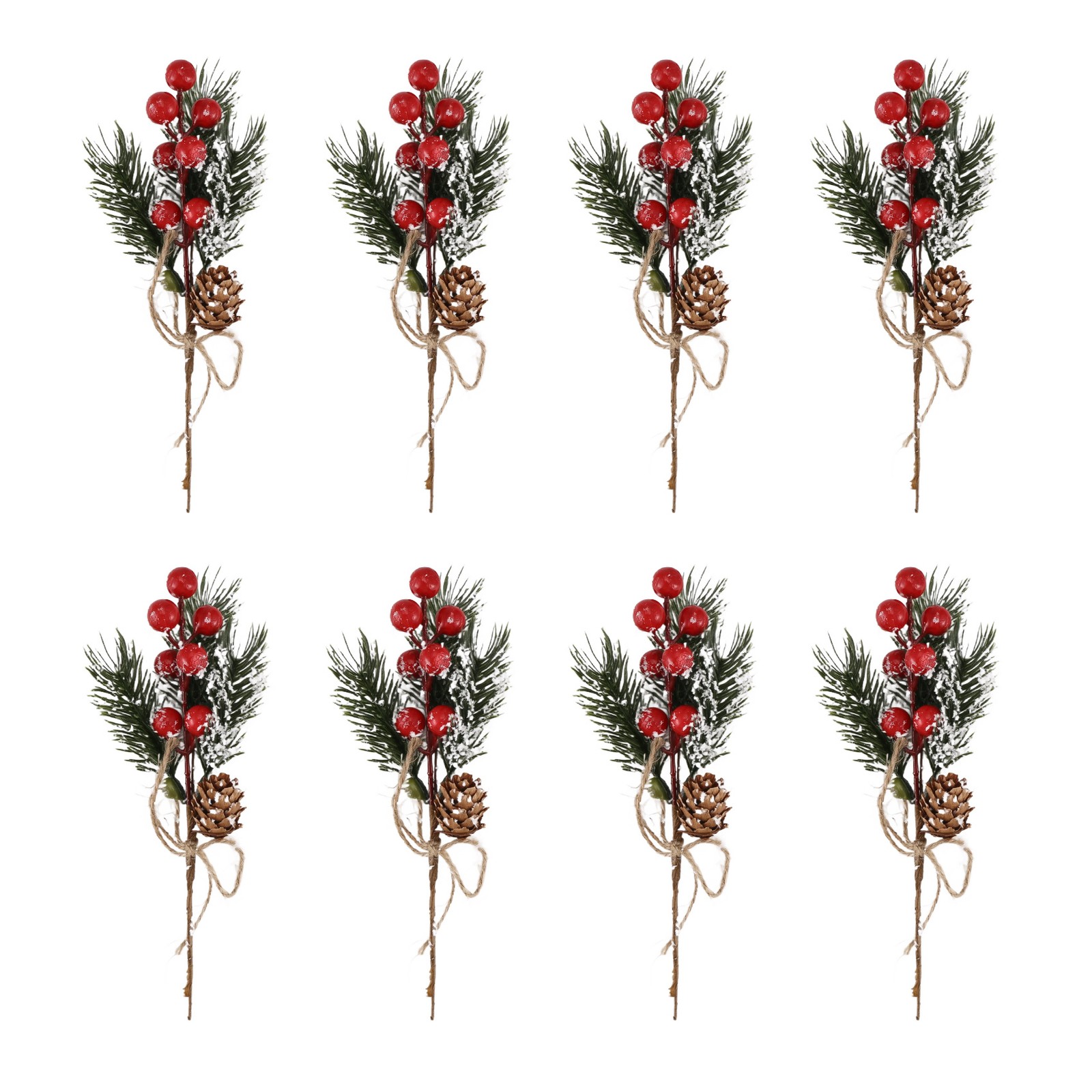 Red Berry Stems Pine Branches Evergreen Christmas Berries Decor 8 PCS4342