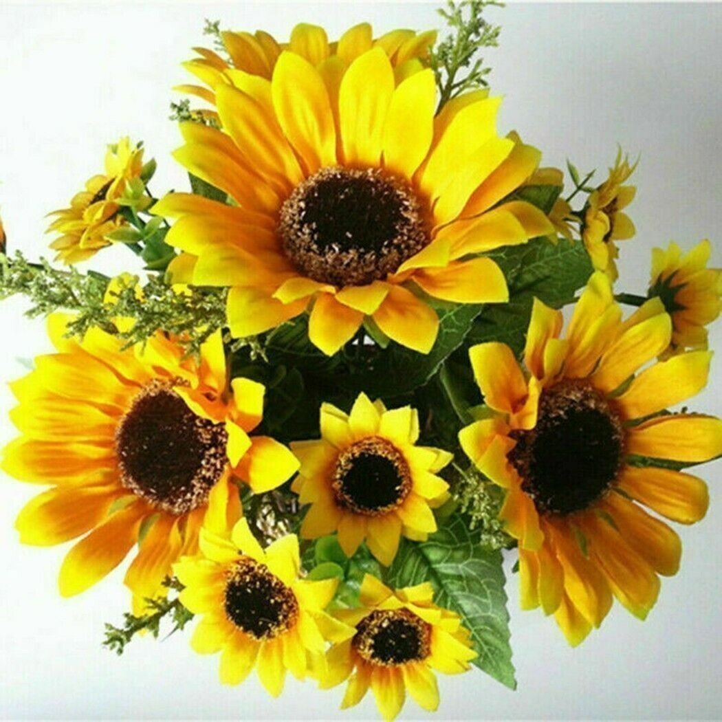 Artificial Sunflower Bunch Bouquet Flowers Plants Silk Floral Ivy Wedding Rose