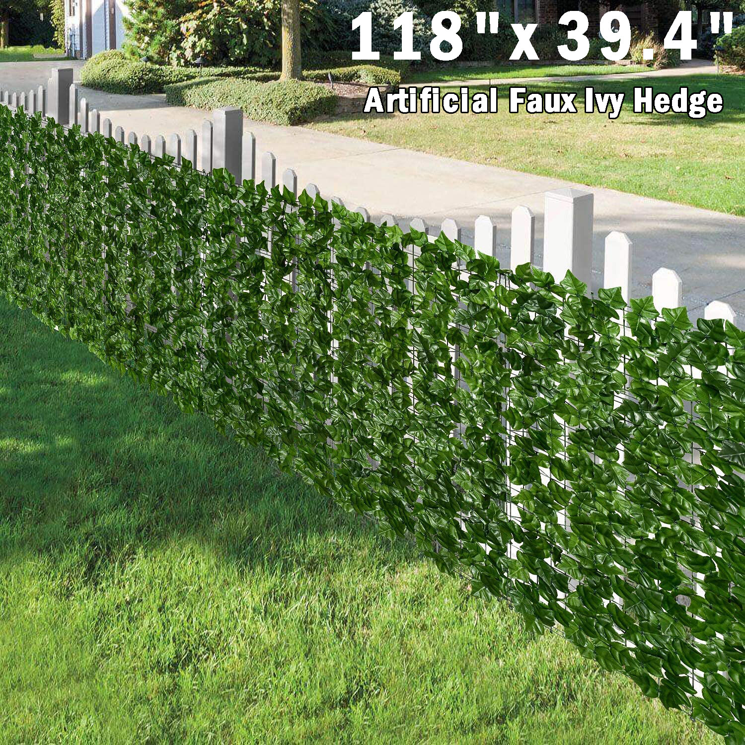Privacy Leaves Fence Screen Artificial Hedges Faux Ivy Cover Panels  118″*39.4″