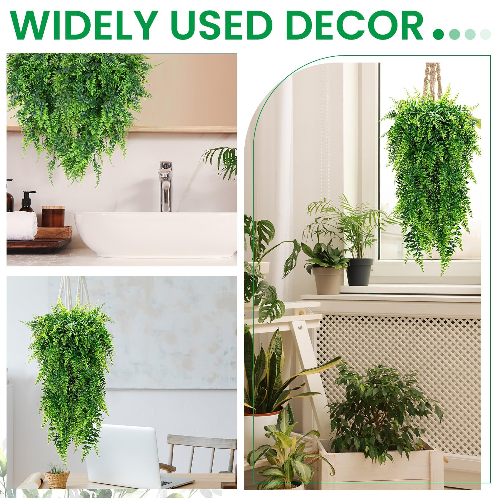 6Pack Artificial Hanging Plants Fake Boston Ferns Ivy Vines for Wall Patio Porch