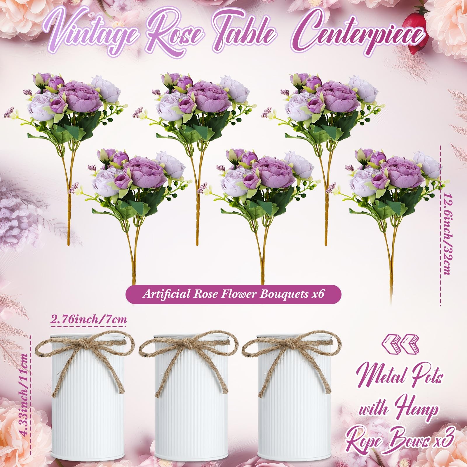 3 Sets Artificial Peonies Flower Peony Bouquet with Galvanized Metal Pot Silk…