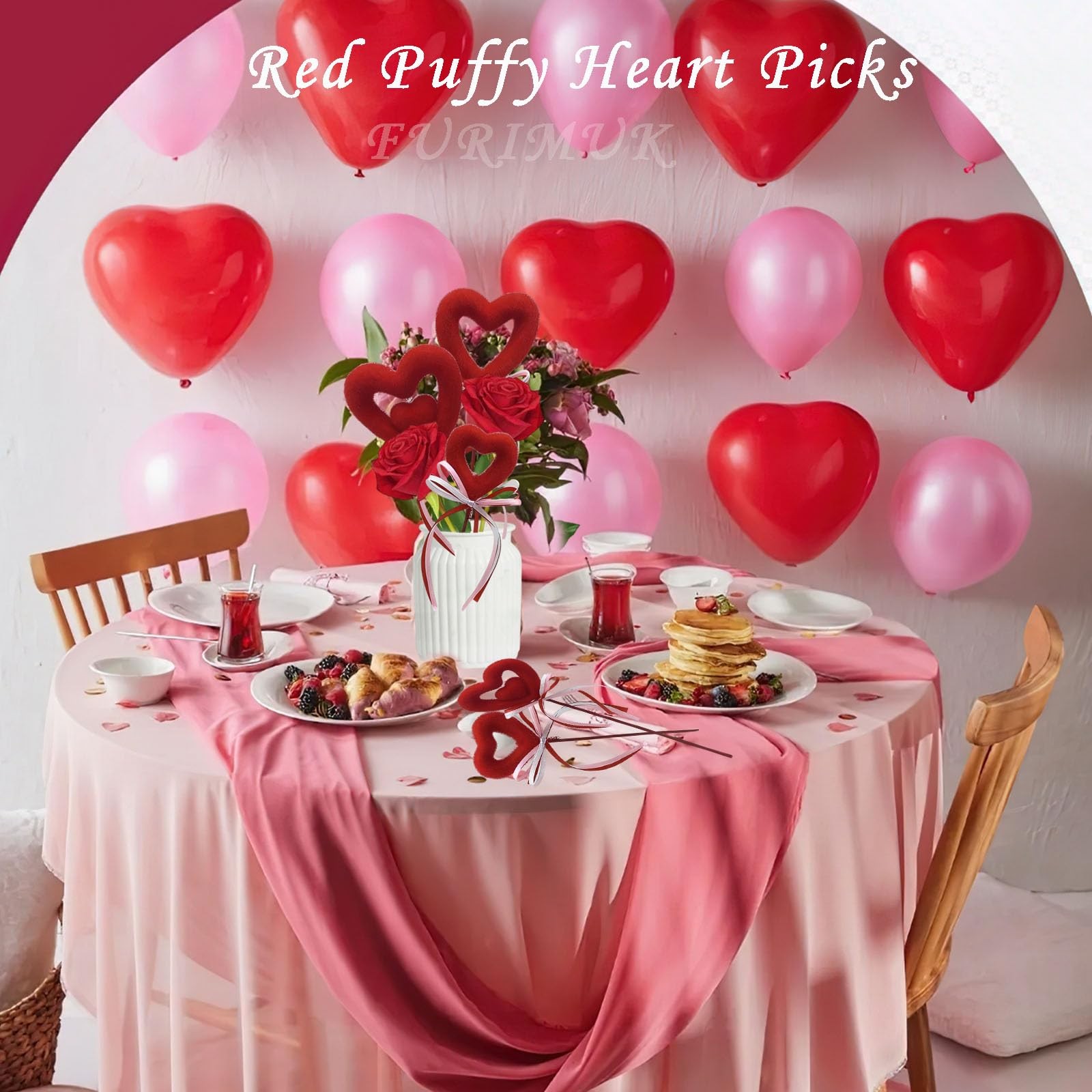 6 Pcs Valentines Heart Shaped Foam Picks Love Bowknot Floral Furry Sticks Art…