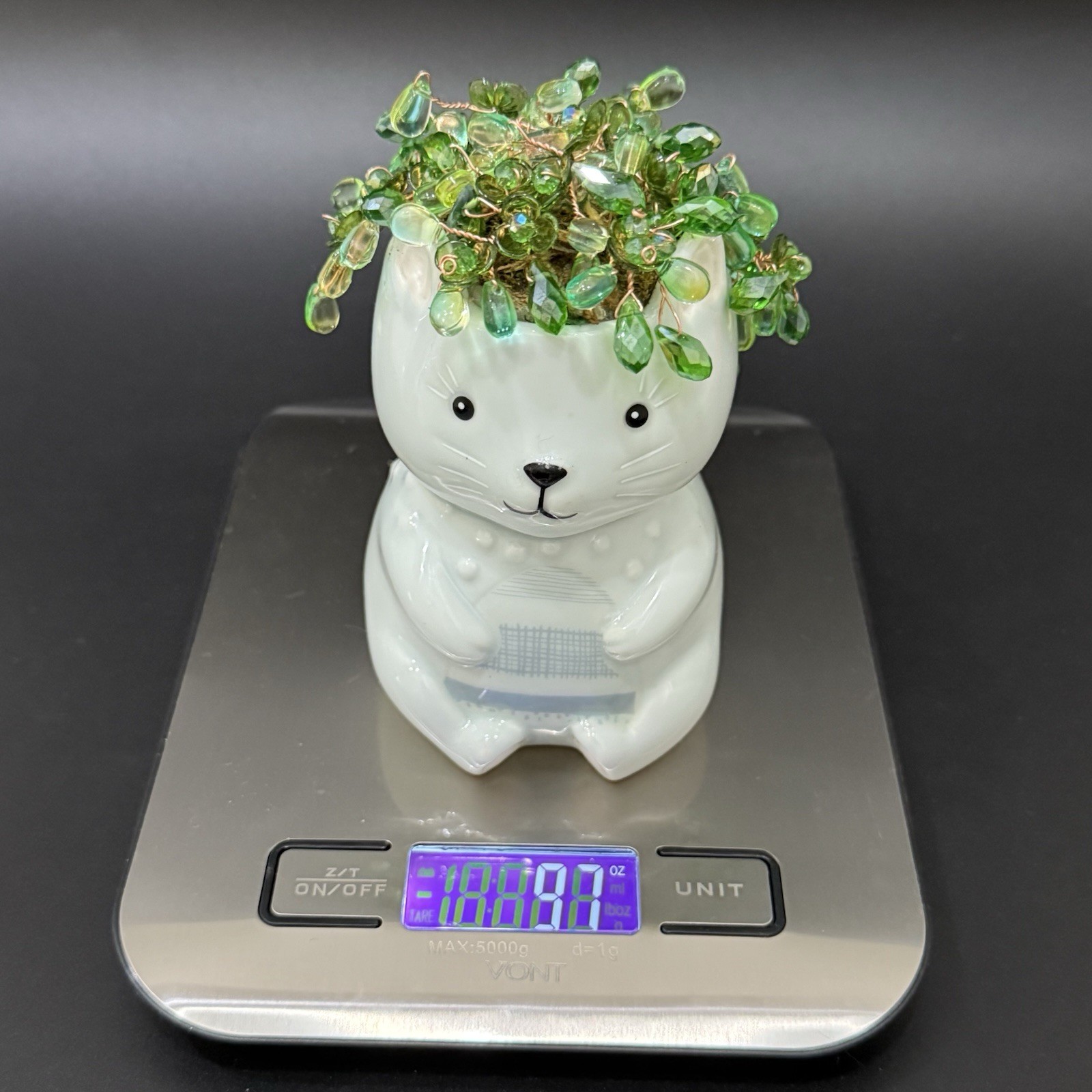 Handmade Beaded Forever Plant Crystal Teardrop Beads 4.5” Ceramic Bear Planter
