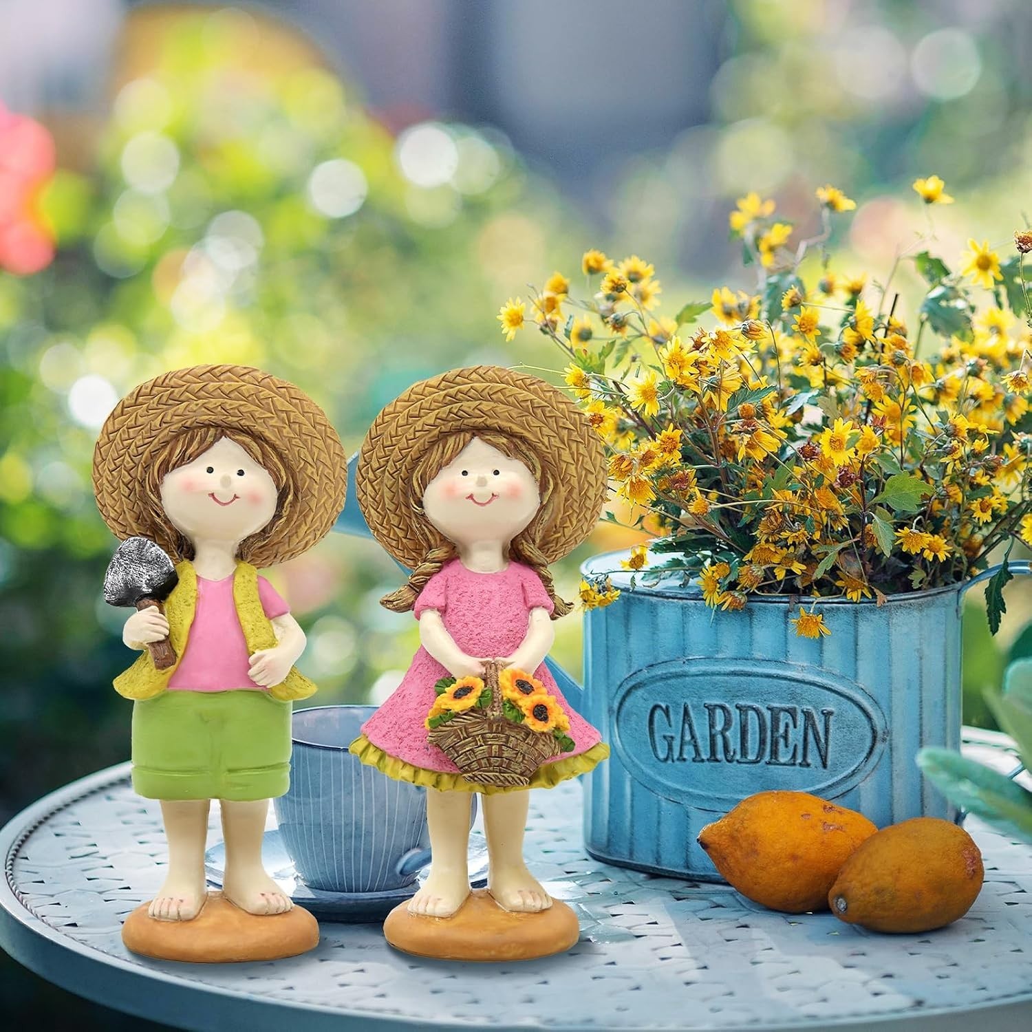 Charming Sunflower Figurines Set of 2 – Resin Garden Statues for Indoor & Out…