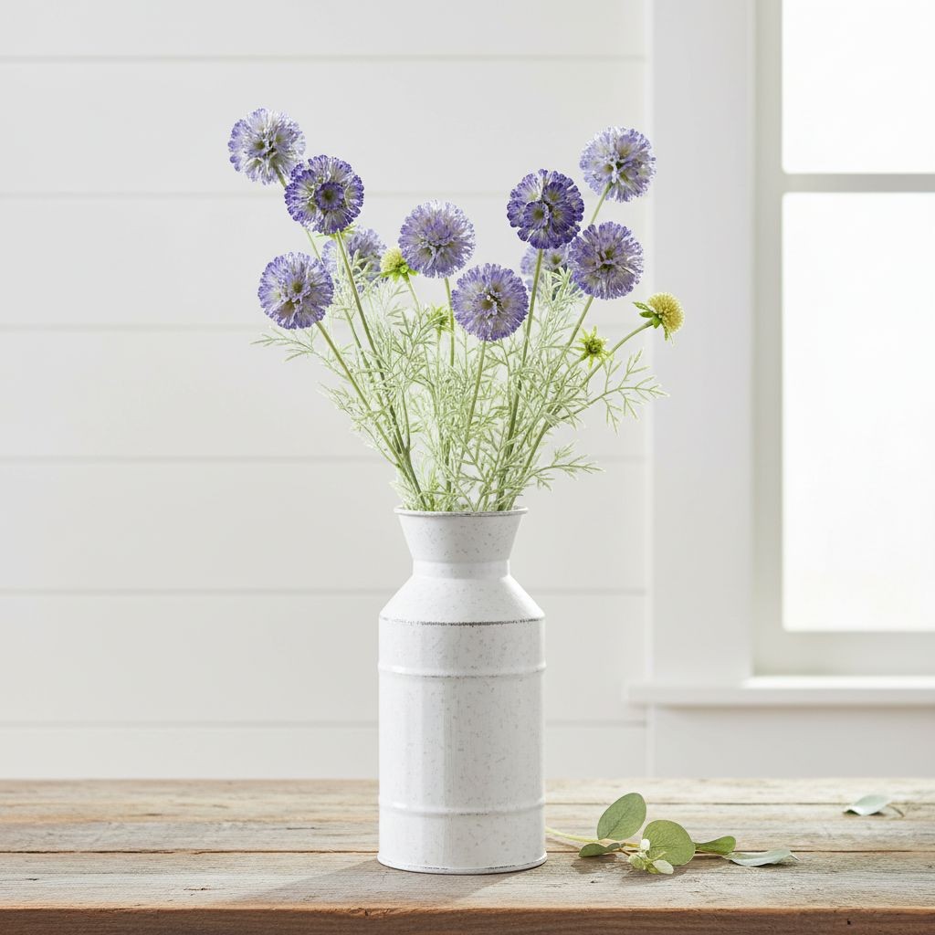 Artificial Scabiosa Flower Stems Purple Blue Faux Wildflower Cottage Floral Fill